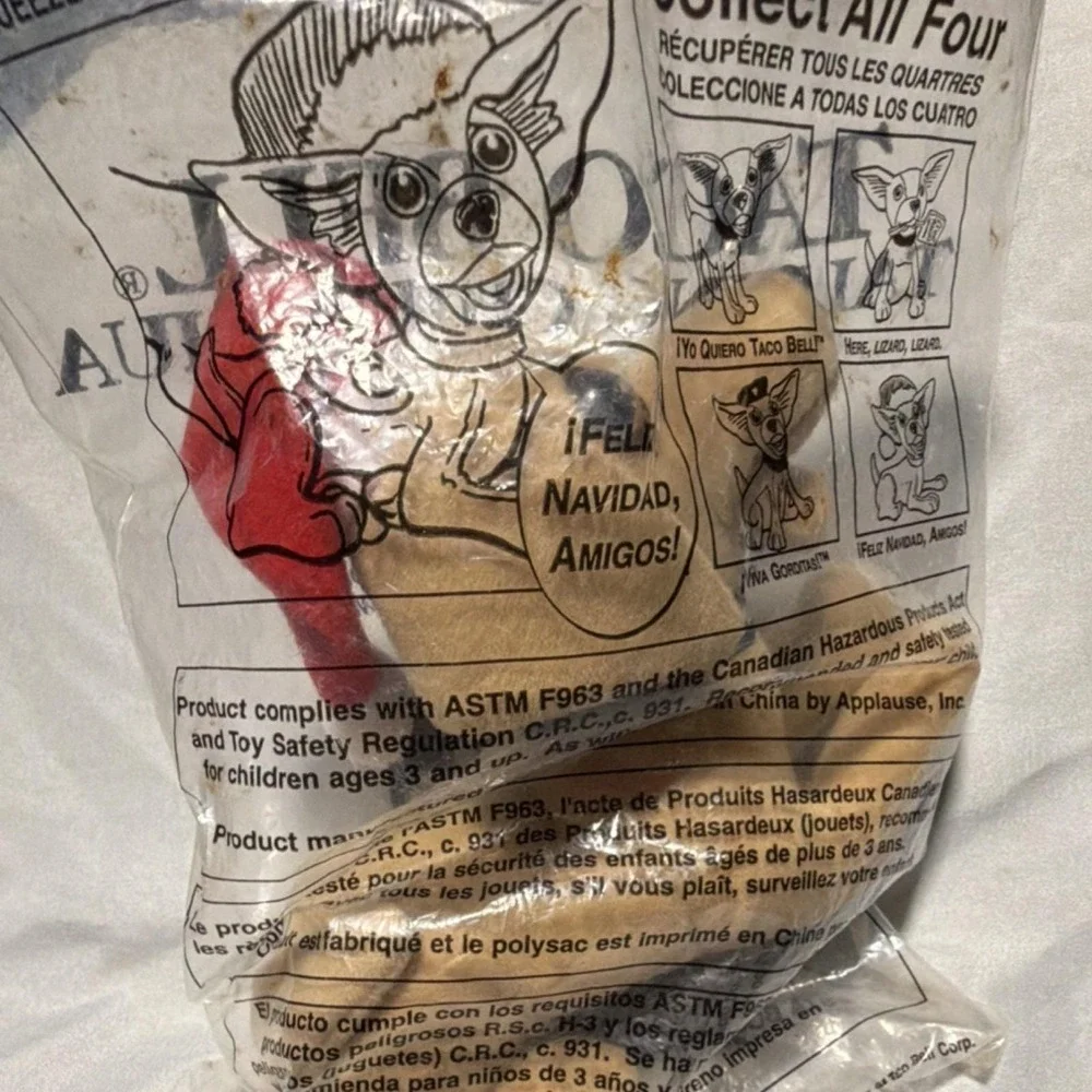 Rare Vintage Original Packaging Taco Bell Talking Chihuahua Toy Santa Hat 1998